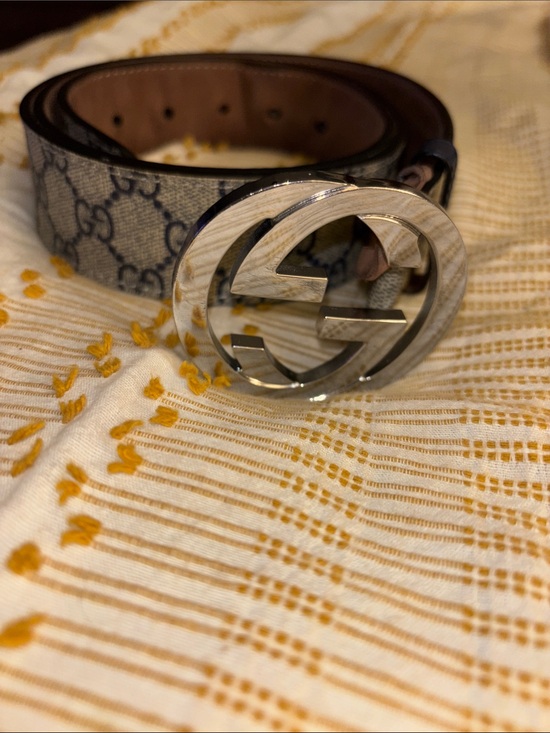Designer Monogram Men's Gucci Belt l with Silver Buckle